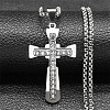 201 Stainless Steel Crystal Rhinestone Religion Cross Pendant Necklaces LS-NJEW-H065-08P-1