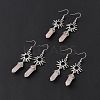 Natural Rose Quartz Bullet with Sun Dangle Earrings EJEW-I276-01P-19-1