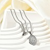 201 Stainless Steel Micro Pave Clear Cubic Zirconia Oval Pendant Box Chain Necklaces for Men NJEW-S387-02P-1