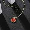 304 Stainless Steel Dark Red Enamel Ladybug Pendant Boston Link Chain Necklaces for Women NJEW-U032-07G-02-1