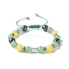 Natural Green Aventurine & Topaz Jade & Brass Heart Braided Bead Bracelet BJEW-JB09703-02-1