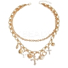 Alloy Crystal Rhinestone and Enamel Cross Heart Multi-Charm Double Layer Necklaces for Women WGEBEB6-01-6