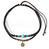 Adjustable Coin Alloy & Synthetic Turquoise & Wood Beaded Pendant Necklaces FS-WG4430E-01-5