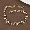 Brass Enamel Flat Round Evil Eye Link Chain Bracelets for Women BJEW-G764-01G-03-3
