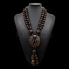 Boho Coconut & Wood Handmade Ethnic Donut Pendant Long Tassel Beaded Necklaces for Beach Vacation WGD9A0D-02-1