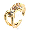 Cubic Zirconia Initial Letter T Open Cuff Ring RJEW-N037-041B-1