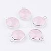 Silver Color Plated Brass Glass Flat Round Charms GLAA-M003-A-13S-1