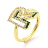 Mixed Color Enamel Initial Letter Adjustable Ring with Clear Cubic Zirconia RJEW-P045-01G-R-4
