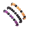 3Pcs Halloween Theme Baking Paint Glass Round Beads Stretch Bracelets for Women BJEW-MZ00186-5