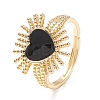 Black Cubic Zirconia Heart Sun Adjustable Ring RJEW-C028-03G-1