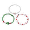 3Pcs 3 Styles Polymer Clay & Glass Beaded Stretch Bracelet Sets BJEW-JB10676-4