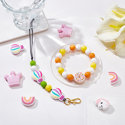10Pcs 5 Style Food Grade Eco-Friendly Silicone Focal Beads SIL-SC0001-09-1