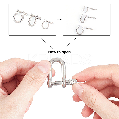 6Pcs 3 Style 304 Stainless Steel D-Ring Anchor Shackle Clasps STAS-UN0025-12-1