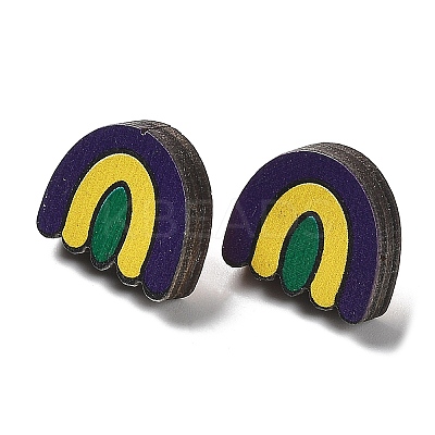 Printing Wood Stud Earrings for Women EJEW-B028-07-1