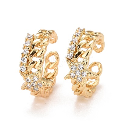 Cubic Zirconia Star Cuff Earrings EJEW-A069-15G-1