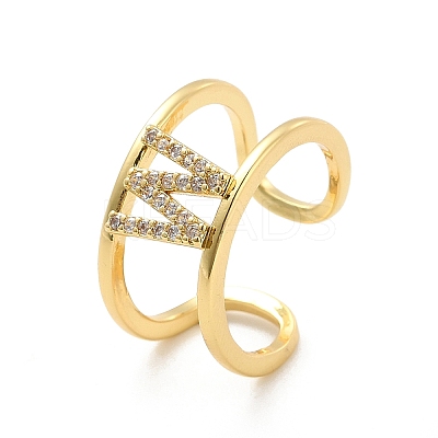 Clear Cubic Zirconia Initial Letter Open Cuff Ring RJEW-A012-01G-W-1