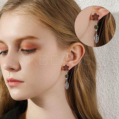 36Pcs 6 Style Walnut Wood Stud Earring Findings MAK-NB0001-11-1