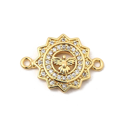 Brass Micro Pave Clear Cubic Zirconia Flower Connector Charms KK-I360-008G-01-1