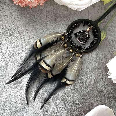 Irregular Nugget Woven Net/Web with Feather Pendant Decoration PW-WG89B61-01-1