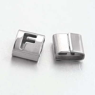 Tarnish Resistant Letter Style 201 Stainless Steel Square Slide Charms STAS-L132-08-1