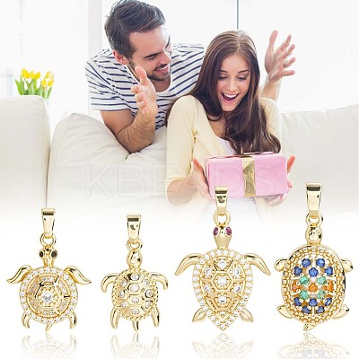 8Pcs 4 Styles Brass Micro Pave Cubic Zirconia Pendants KK-BBC0019-64-1