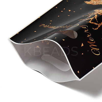 50Pcs 4 Styles Christmas Gold Deer Printed OPP Cellophane Packaging Bags with Die Hole Handles ABAG-C013-08-1