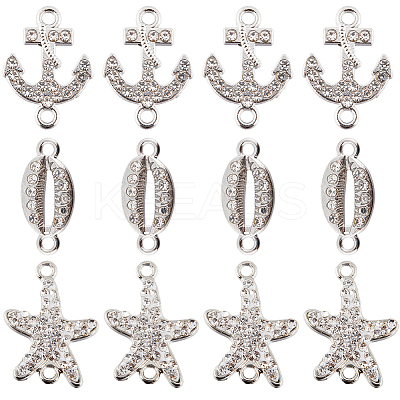 30Pcs 3 Styles Alloy Connector Charms with Crystal Rhinestone FIND-SC0007-89-1