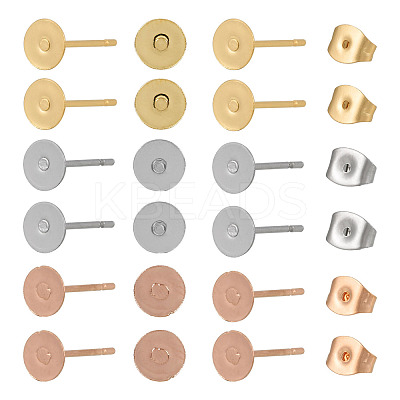 60Pcs 3 Color Flat Round 304 Stainless Steel Stud Earring Findings STAS-TA0002-47-1