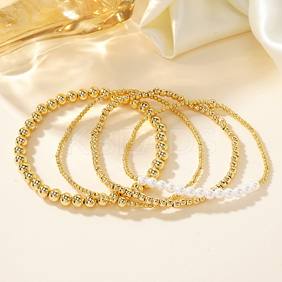 4Pcs 4 Styles Brass & Imitation Pearl Beads Stretch Bracelet Set for Women SD2204-1-1