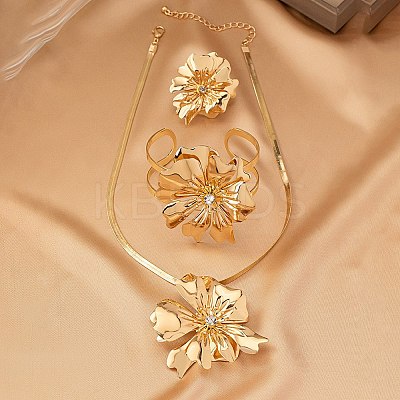 Flower Alloy Rhinestones Pendant Necklaces & Rings & Cuff Bangles Sets for Women FS-WG14933-01-1