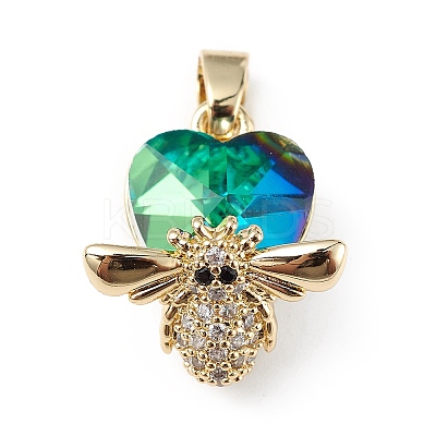 Real 18K Gold Plated Rack Plating Brass Micro Pave Clear Cubic Zirconia Pendants KK-C015-32G-02-1