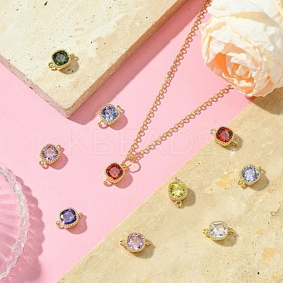 10Pcs 7 Colors Golden Plated Brass Pave Cubic Zirconia Connector Charms KK-CJ0002-27-1