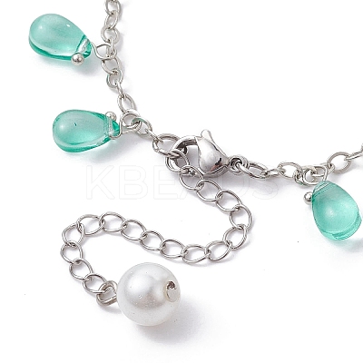 Alloy Starfish Scallop Shell Shape with Glass Teardrop Charm Bracelets BJEW-JB09983-02-1