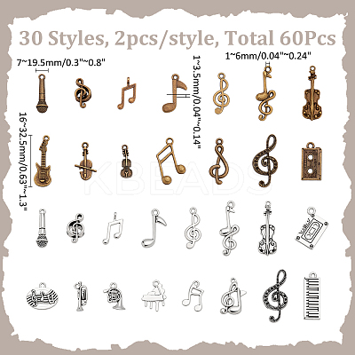 60Pcs 30 Styles Tibetan Style Alloy Pendants FIND-WR0012-37-1