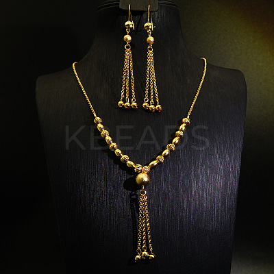 Alloy & Brass Round Beaded Tassel Pendant Necklaces & Hoop Earrings Sets FS-WGD59F5-04-1