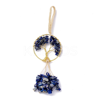 Wire Wrapped Chips Natural Lapis Lazuli Big Pendant Decorations HJEW-H057-03G-1