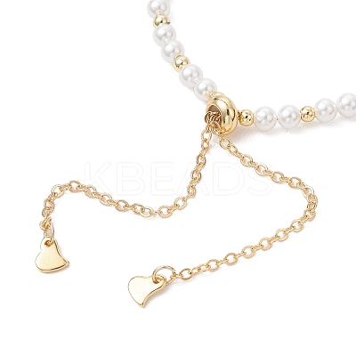 Shell Pearl & Brass Round Beaded Slider Bracelets BJEW-JB13324-01-1