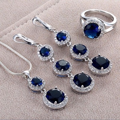 Flat Round Alloy Cubic Zirconia Pendant Necklaces & Hoop Earrings & Rings Sets FS-WG75211-09-1