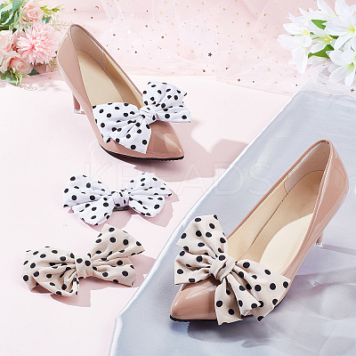 2 Pairs 2 Colors Polka Dot Pattern Cloth Bowknot Shoe Decorations FIND-CP0001-39-1