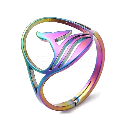 Ion Plating(IP) 304 Stainless Steel Whale Tail Adjustable Ring for Women RJEW-M149-01RC-1
