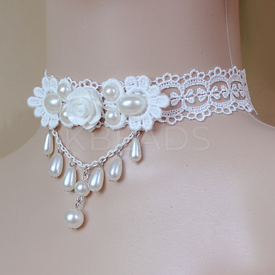 Iron Resin Polyester Lace Ribbon PE Teardrop Tassel Choker Necklaces FS-WGF6CA4-01-1