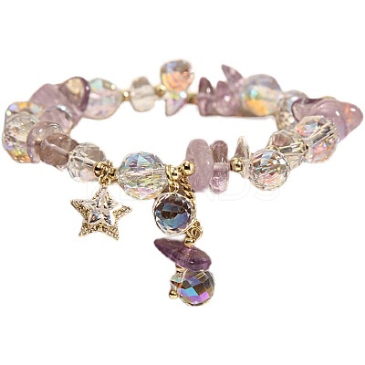 Alloy Rhinestone Star Charm Glass Beaded Stretch Bracelets for Women WG1458C-02-1