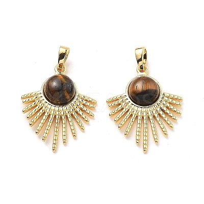 Brass Tiger Eye Pendants KK-B129-09G-1