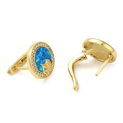 Flat Round with Bear Rack Plating Brass Micro Pave Cubic Zirconia Hoop Earrings EJEW-P277-02G-1