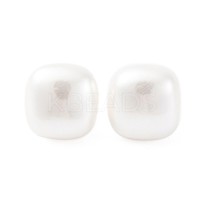 Square Brass & Plastic Stud Earrings for Women EJEW-G425-01G-02-1