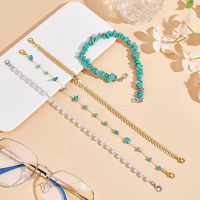 Synthetic Turquoise Chip & Brass Baseball Cap Chain AJEW-GO00030-1