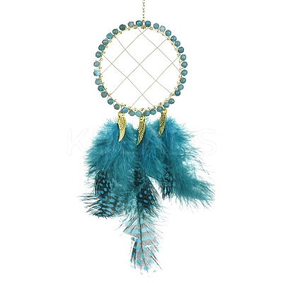 Natural Apatite Woven Net/Web with Feather Wall Hanging Decoration HJEW-JM01222-02-1