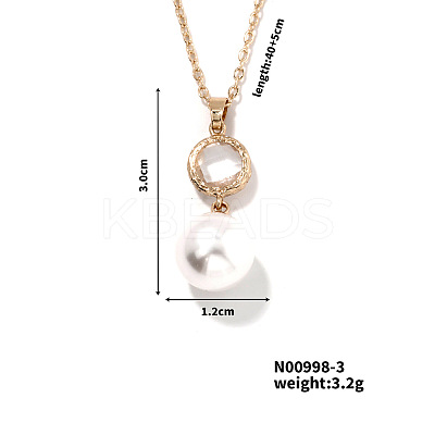 Brass Pave Rhinestone & Imitation Pearl Round Pendnat Shiny Women's Necklaces for Women NM0826-3-1