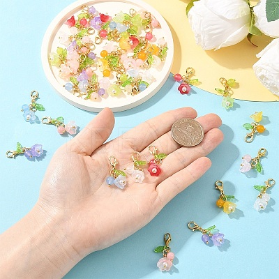 40Pcs 8 Styles Natural Yellow Jade & Natural White Jade & Malaysia Jade & Glass & Acrylic Pearl Flower Pendant Decorations HJEW-YW00156-1