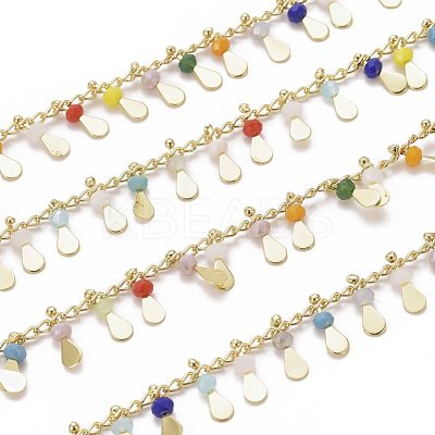 3.28 Feet Handmade Glass Beaded Chains X-CHC-E020-01G-1